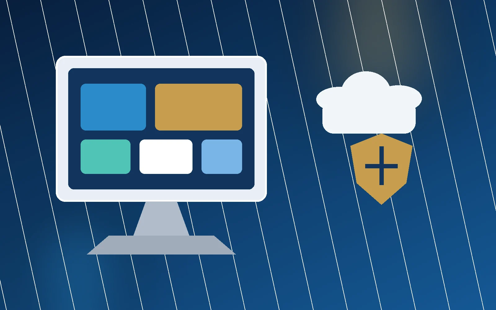 Illustration representing IT products, cloud services, cybersecurity, and digital business solutions