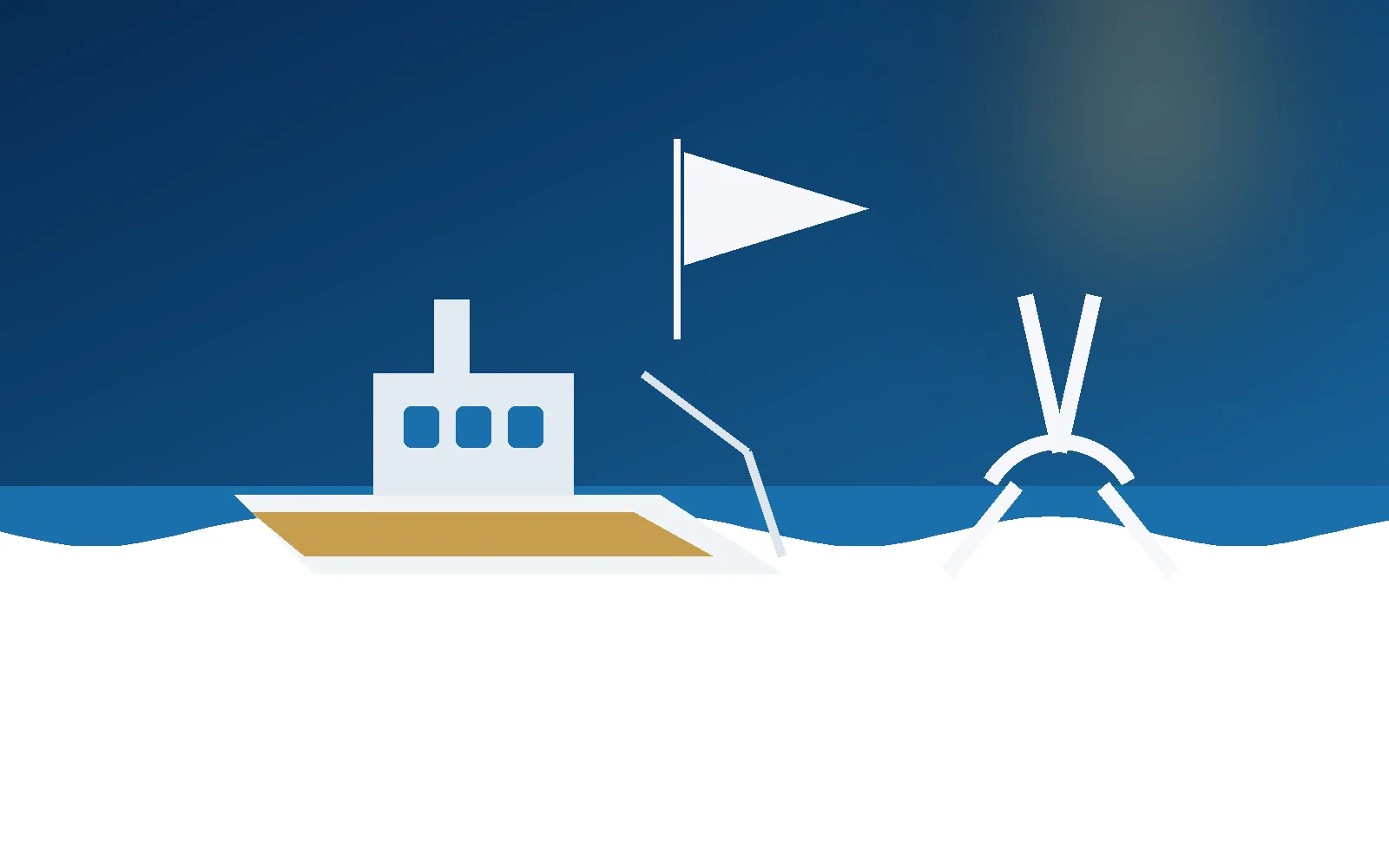 Illustration of a marine trade vessel, anchor, and maritime supply elements